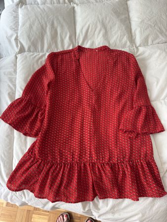 Chemise rouge à volants, taille M, occasion, style bohème