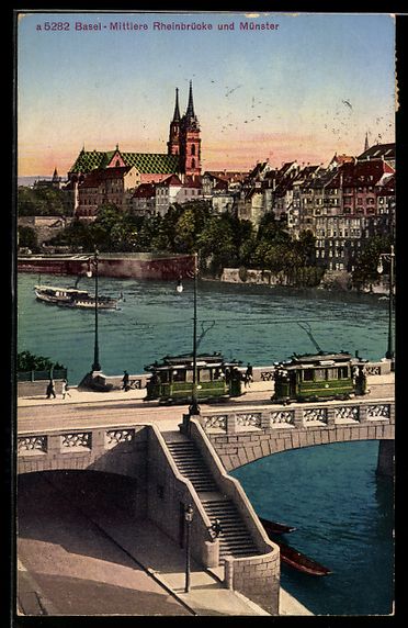 Cartoline postali: Basel, Mittlere Rheinbrücke, Münster,  – Usato da Berlin venduto da bartko-reher
