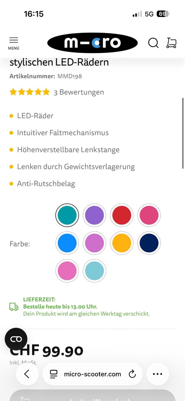 Micro Fahrzeuge für Kinder: Roller Kinder Trottinett – Neu (gemäss Beschreibung) aus Roggwil TG von Flohmarkt_Lupo 2
