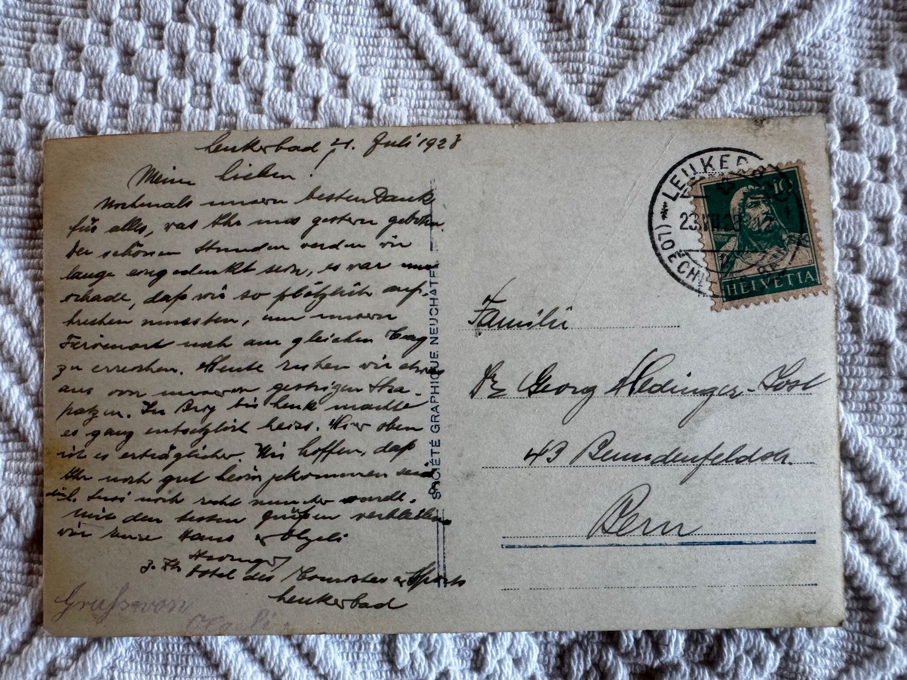 Cartoline postali: Ansichtskarte gelaufen 1928, Leukerbad – Usato da Vellerat venduto da joromaur 1