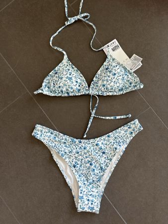 H&M Bikini Blumenmuster Weiss/Blau Grösse S/M Neu!