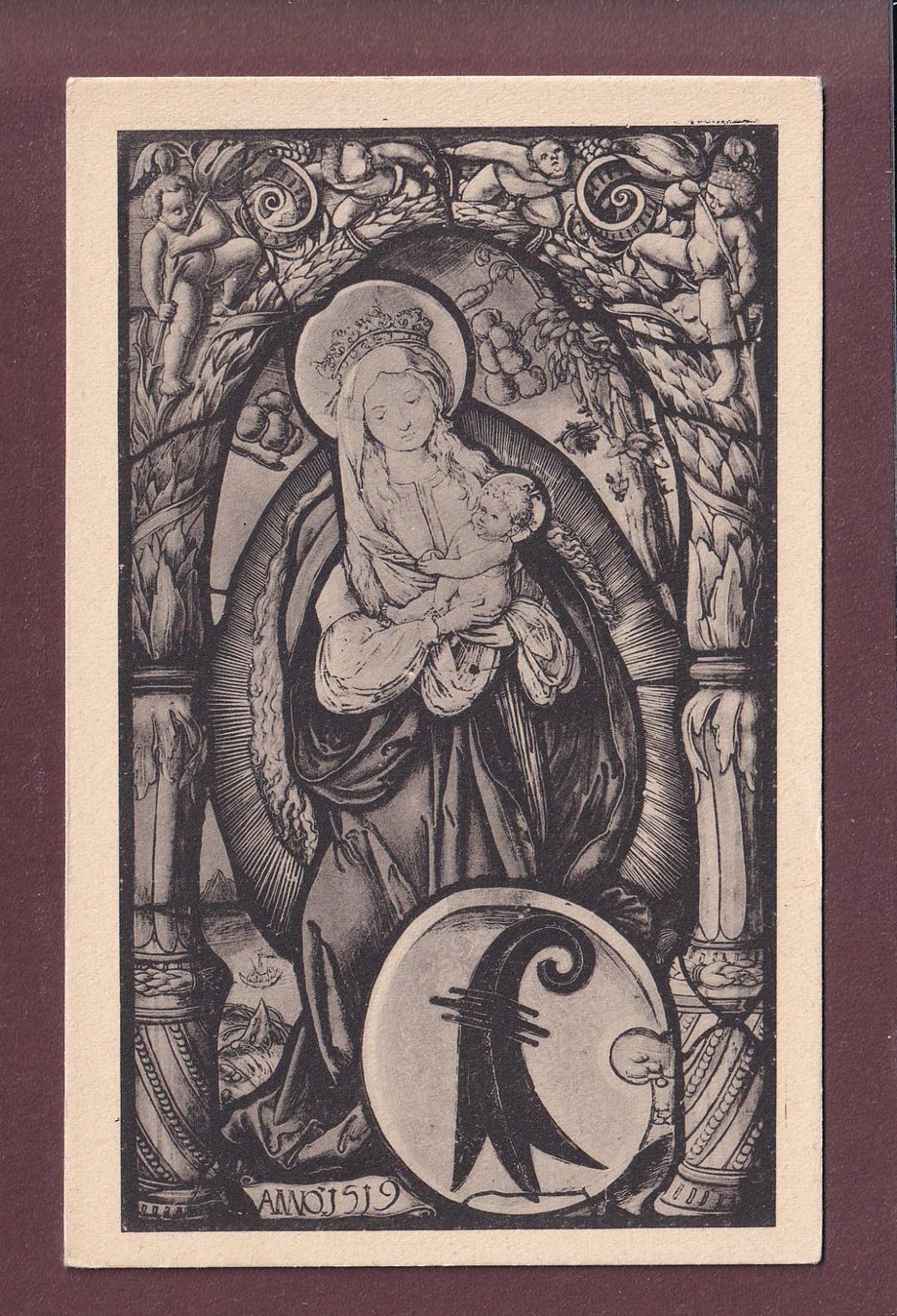 Ansichtskarten: BASEL - Glasgemälde - Madonna mit Baselschild – Gebraucht aus Pully von nicecards