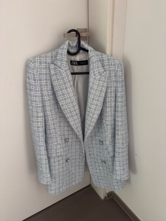 Zara Blazer Tweed hellblau kariert wie neu