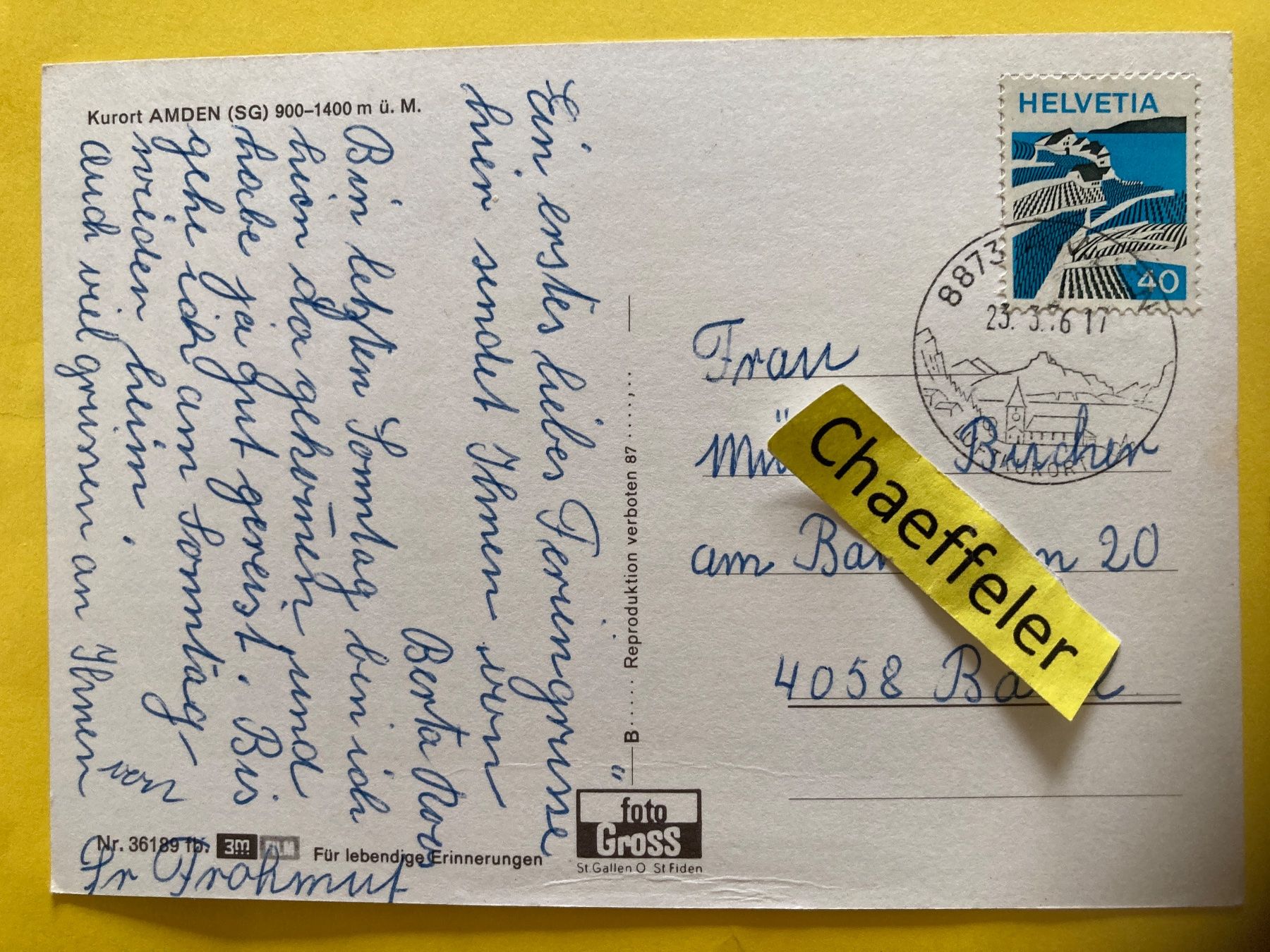 Ansichtskarten: 1976 Kurort Amden – Gebraucht aus Zürich von Chaeffeler 1