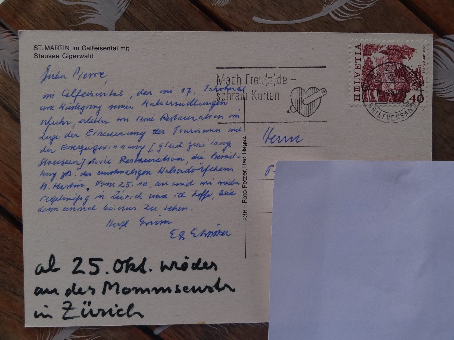 Ansichtskarten: St. Martin im Calfeisental - 1981 – Gebraucht aus St Léonard von Riglin 1