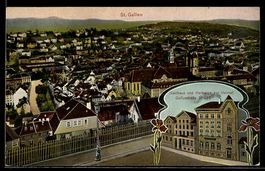 AK St. Gallen, Stadttotale mit dem Münster, Gasthaus und Her