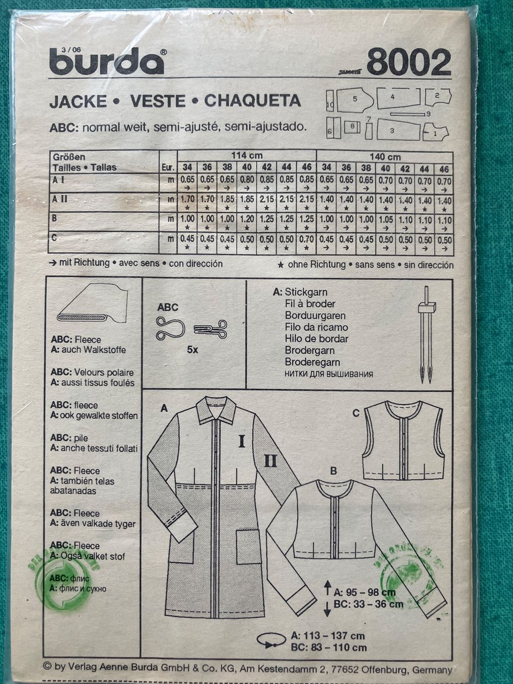 Cartamodelli: Burda Easy 8002 Jacke/Mantel Damengrössen 34-46 – Nuovo e nell'imballaggio originale da Utzenstorf venduto da mrs_peel 1