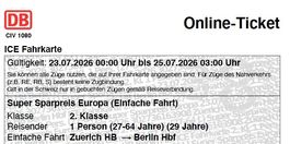 ICE Ticket Zürich - Berlin