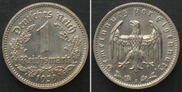 DRITTES REICH 1 Mark 1939 A, Nickel J.354, SELTEN! unz-