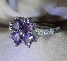 Ring mit Amethyst, Glücksklee 925 versilbert, Gr. 8