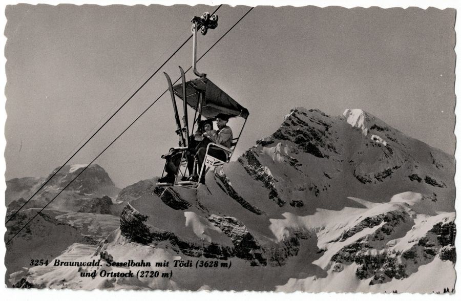 Cartoline postali: Braunwald, Sesselbahn um 1950 – Usato da Frauenfeld venduto da POML