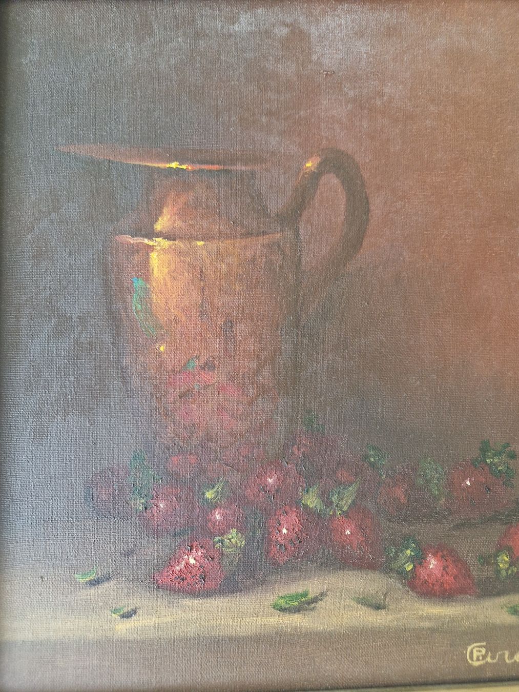 Gemälde: Gemälde mit Krug und  Erdbeeren, signiert – Gebraucht aus Obfelden von Vintage-to-go
