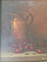 Gemälde mit Krug und  Erdbeeren, signiert