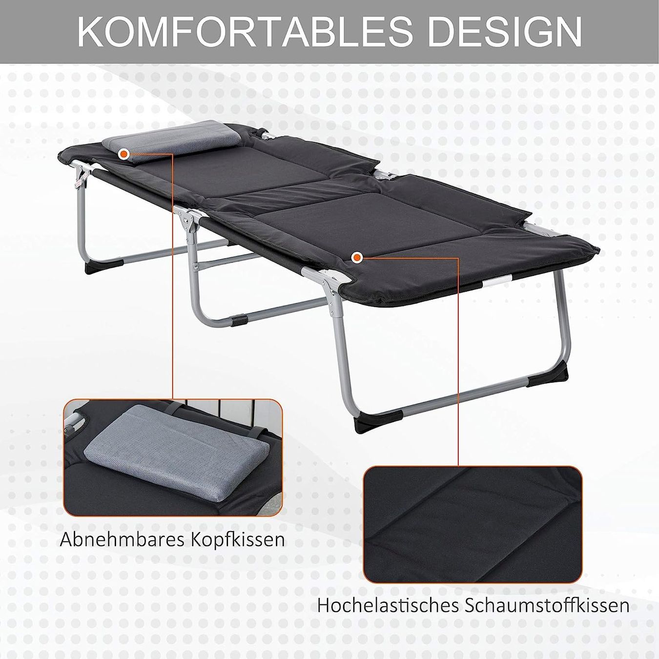 Sedie a sdraio: Outsunny Campingbett Schwarz – Nuovo e nell'imballaggio originale da Bottighofen venduto da zaap 5