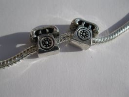 2 Metallperlen, Beads, Grosslochperle Telefon