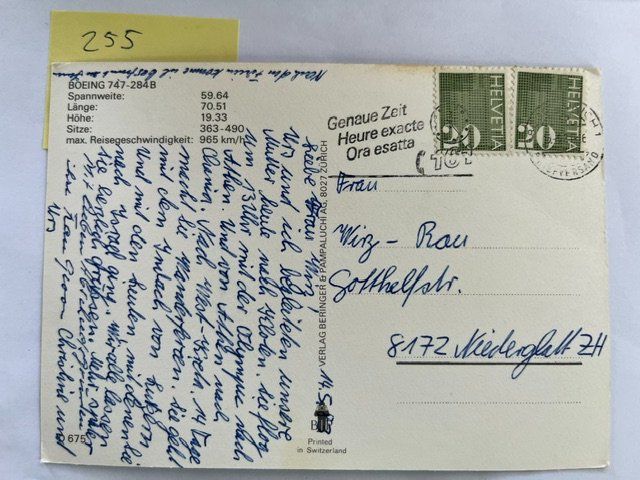 Cartoline postali: Olympia Boeing 747-200B Postkarte; 1983 – Usato da Niederwil AG venduto da dahu75 1