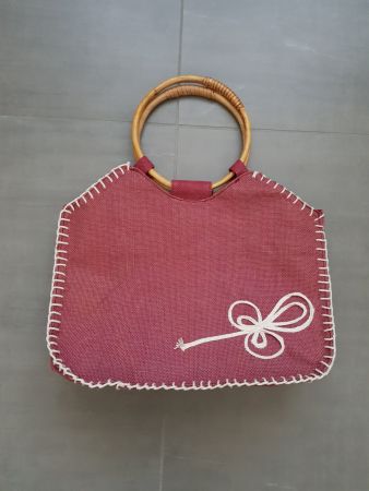 Rote Jutetasche/Stofftasche/Strandtasche im Vintage-Look