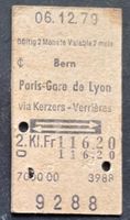 Bern Paris-Gare de Lyon via Kerzers - Verrières /1979