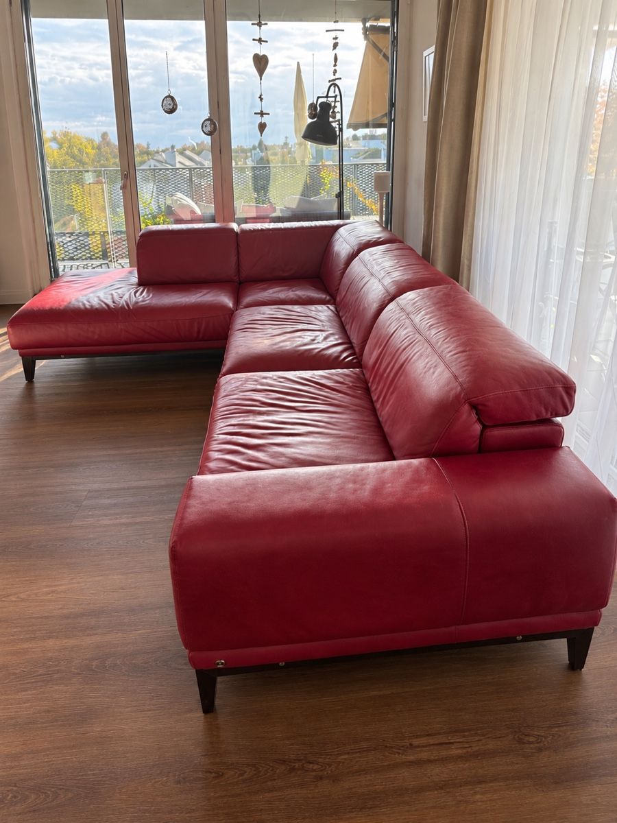 Divani: Natuzzi Ecksofa aus Echtleder in Weinrot mit passendem Sesse – Usato da Arbon venduto da blueorange 1