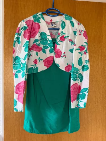 Damen Set Blazer und Kleid grün geblümt