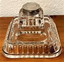 Tintenfass  / Ancien Encrier  - Glas alt Montur versilbert