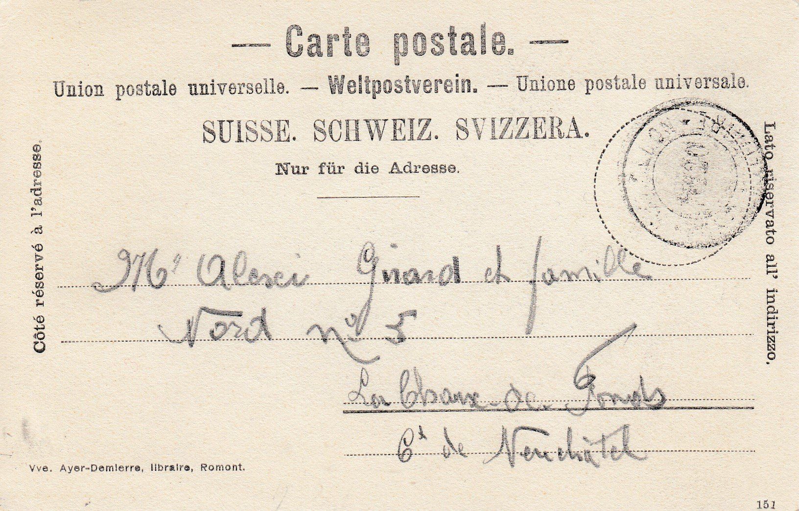Cartoline postali: Romont   FR       um 1901 – Usato da Brig venduto da Valcards54 1