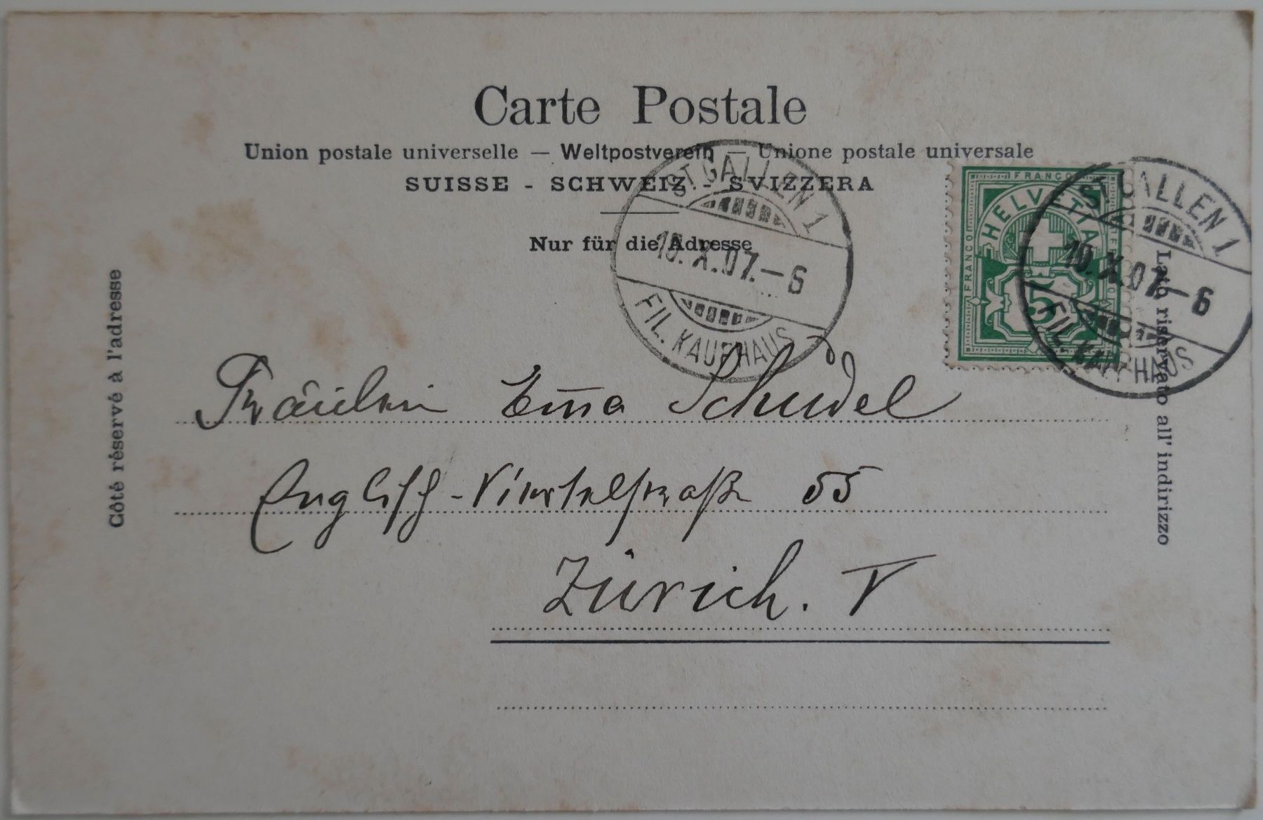 Cartoline postali: Postkarte St. Gallen Linsenbühlkirche 1907 – Usato da Möhlin venduto da PHILABARTIS 1