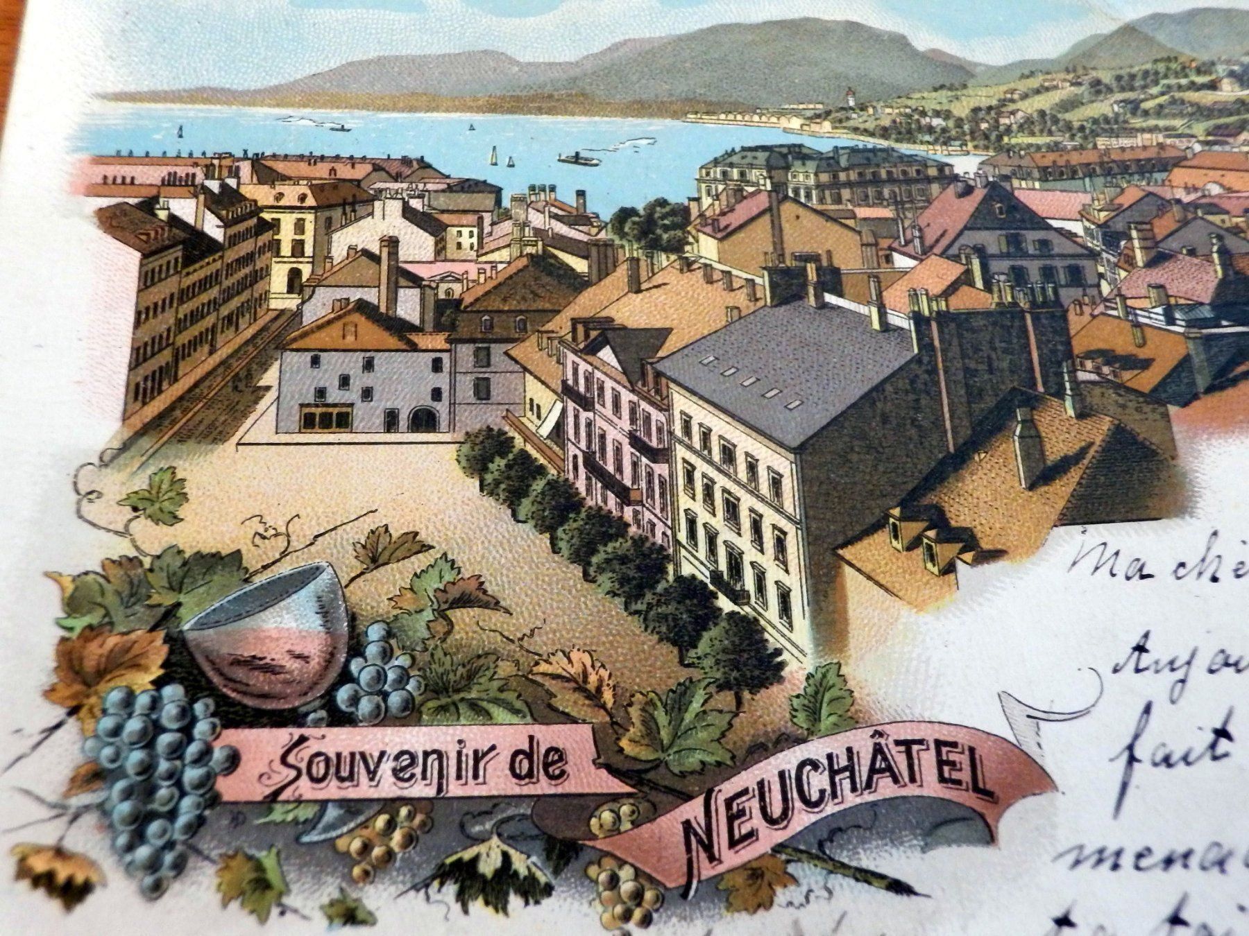 Ansichtskarten: Litho. Souvenir de Neuchatel, ZNr.60B – Gebraucht aus Ueberstorf von dinbau 1