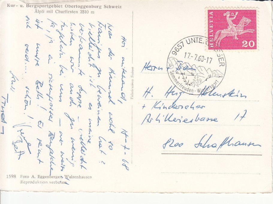 Cartoline postali: Obertoggenburg 1968 – Usato da Bürglen TG venduto da StampGraf 1