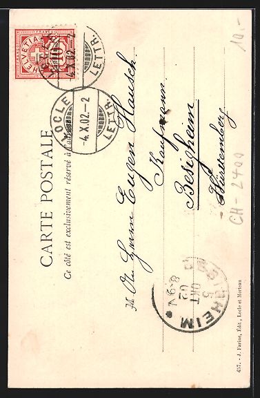Cartoline postali: AK Locle, Hotel des Postes, 1902 – Usato da Berlin venduto da bartko-reher 1