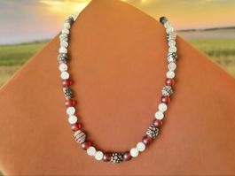 Unikat 💎 Halskette mit Rosenquarz und Millefiori-Perlen
