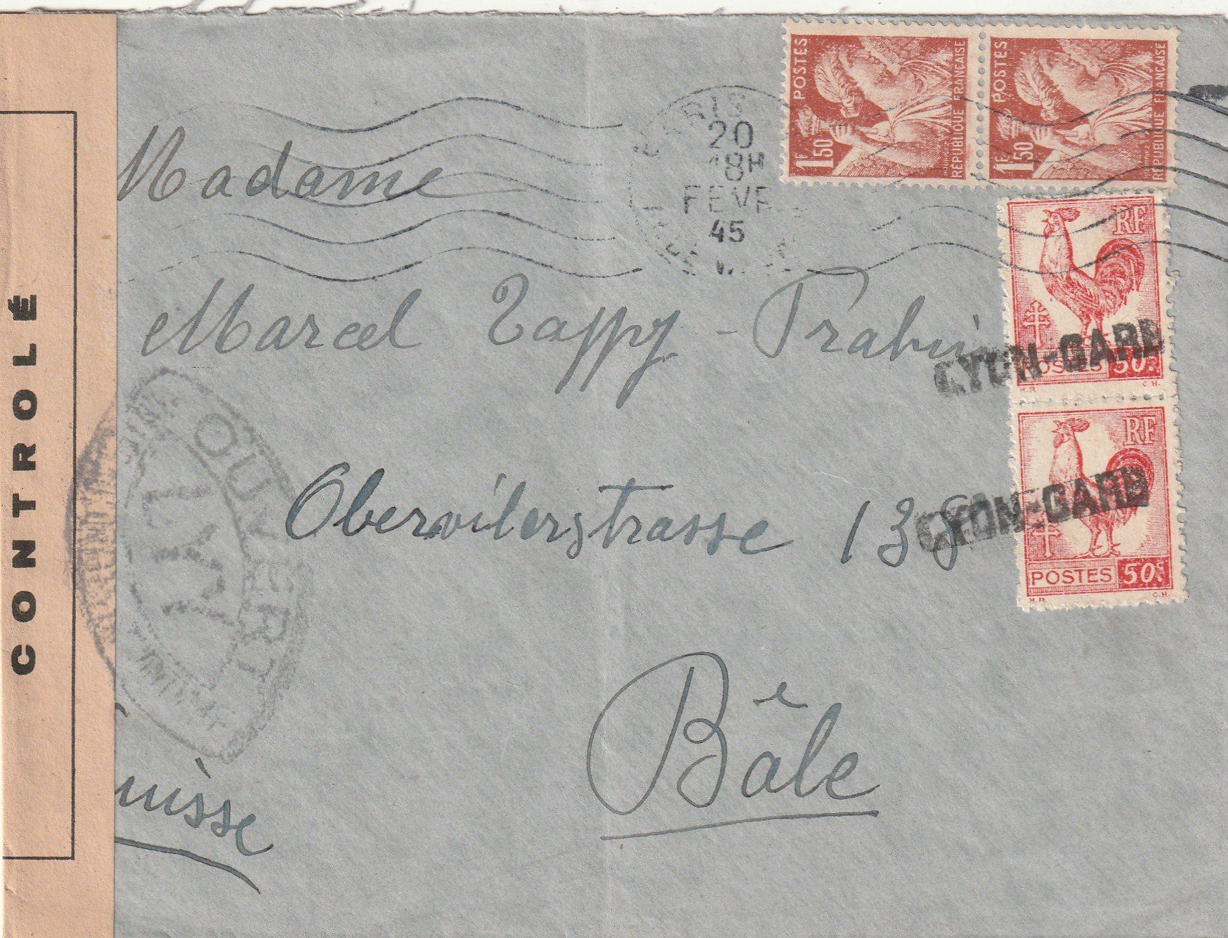 Tous les timbres: Frankreich Brief mit Zensur 1945 – D'occasion à Rorschacherberg par fratovi2