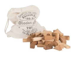 100 Holzbausteine Wooden Story in Stofftragebeut