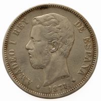 Spanien 5 Pesetas 1871 Amadeo I. Silber
