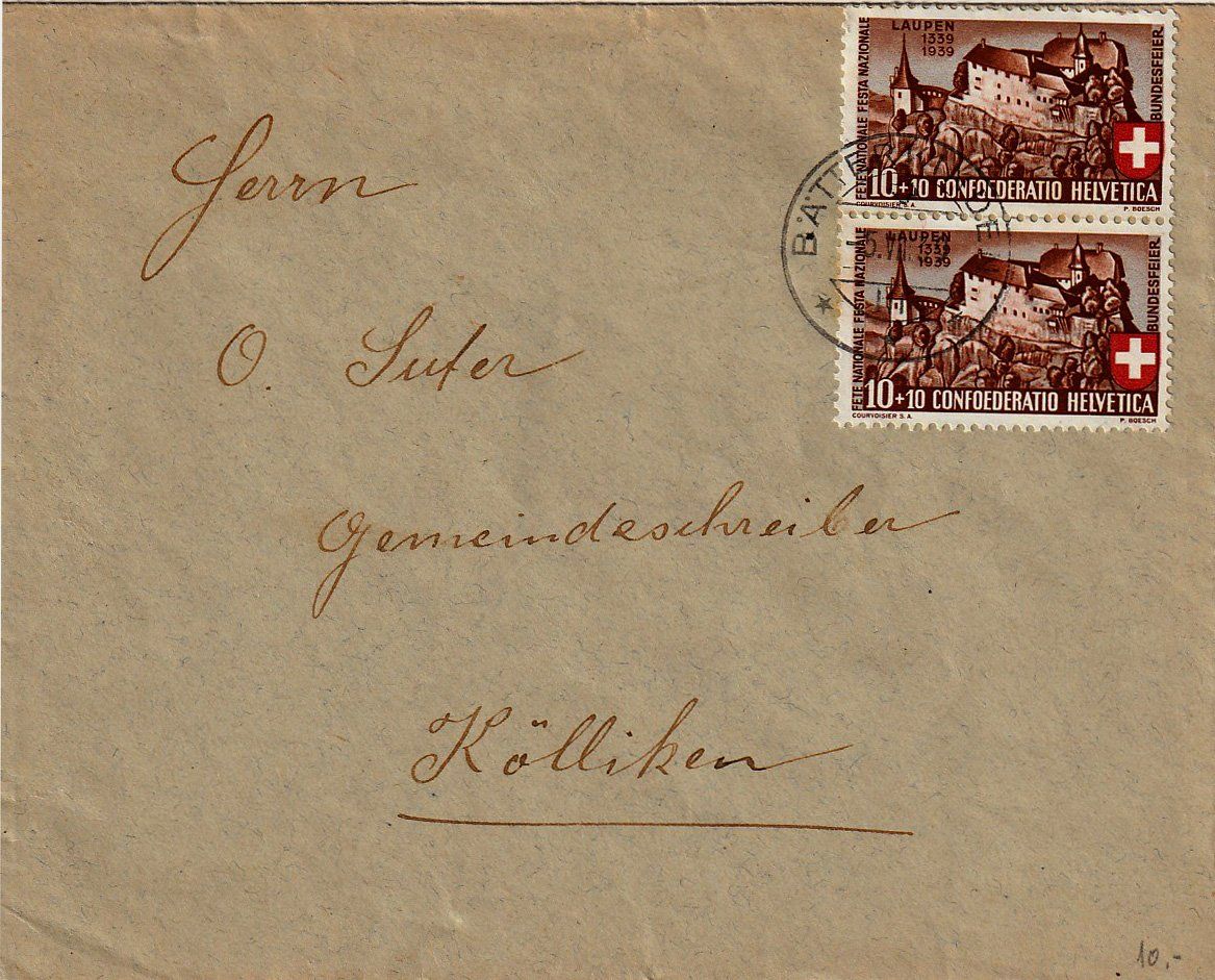 Tutti i francobolli: 1939 Bundesfeiermarke B2 Paar auf Brief – Usato da Arlesheim venduto da gaugi43