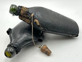 Antike Feldflaschen Set, Lederhülle, Glasflasche, Sammler...