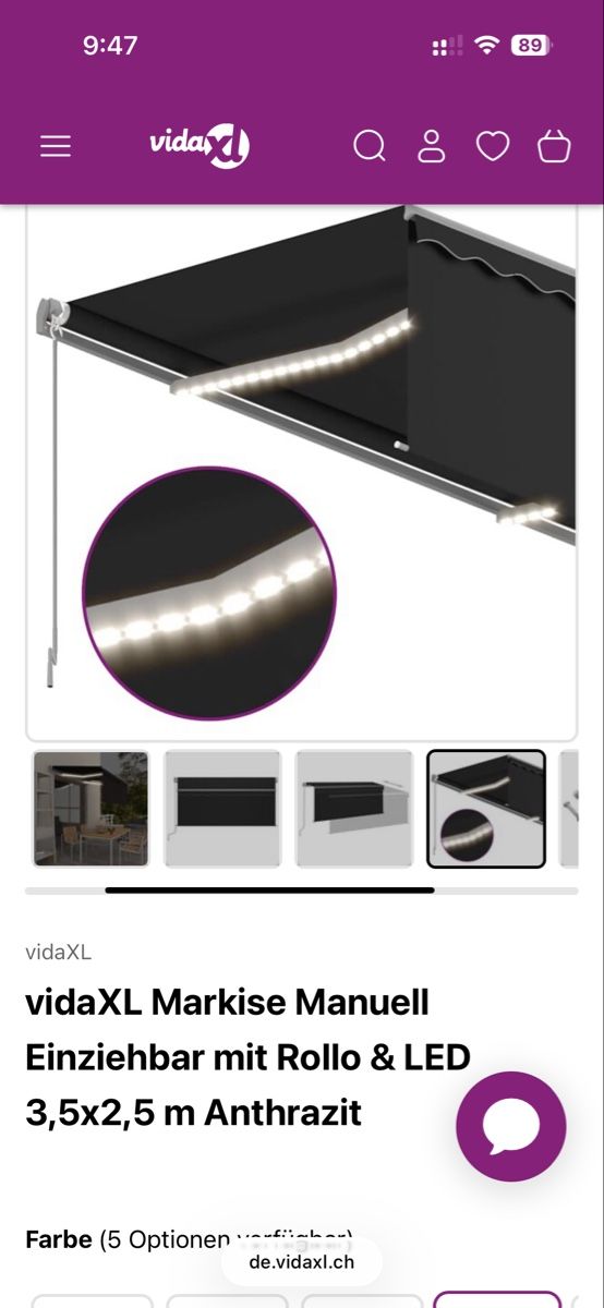 Vidaxl Tende da sole: Markise 3.5m x 2.5m mit LED – Nuovo e nell'imballaggio originale da Scharnachtal venduto da kwjcw