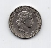 (1169) Schweiz, 20 Rappen 1894, Helvetia, top stgl