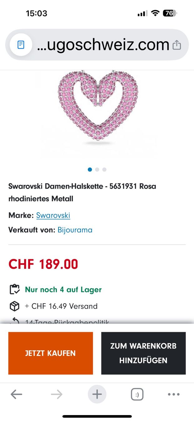 Swarovski Catenine: Swarovski Schwan/Herz- Kette Neu – Nuovo e nell'imballaggio originale da Vezia venduto da sidu03