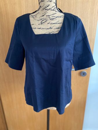Haut Cotélac bleu marine en coton et polyester occasion T2