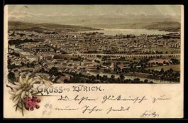 Litho Zürich, Stadtansicht mit See