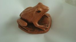Briefbeschwerer Frosch aus Ton/Gips braun 80er Jahre