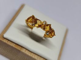 Goldring mit Citrin-Steinen Gr. verstellbar 925 Silber