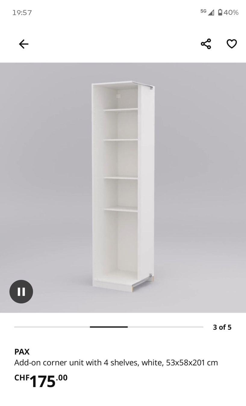 Ikea Schränke: IKEA PAX Eck-Anbauelement – Gebraucht aus Chur von Jaronimas