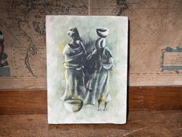 Vintage Gemälde, signiert, Sujet: Frauen mit Gefässen
