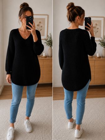 NA-KD Oversize Strickpullover Schwarz Gr. S – Longfit 