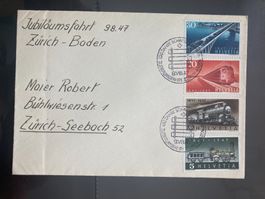 Schweiz 1947 privater Ersttagsbrief Satz 100 J. Eisenbahn