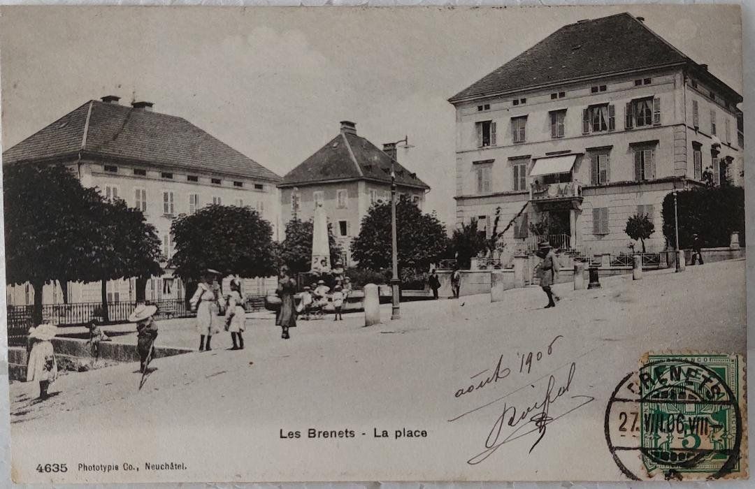 Cartoline postali: LES BRENETS - La Place - 1906 – Usato da Delémont venduto da Domdom1