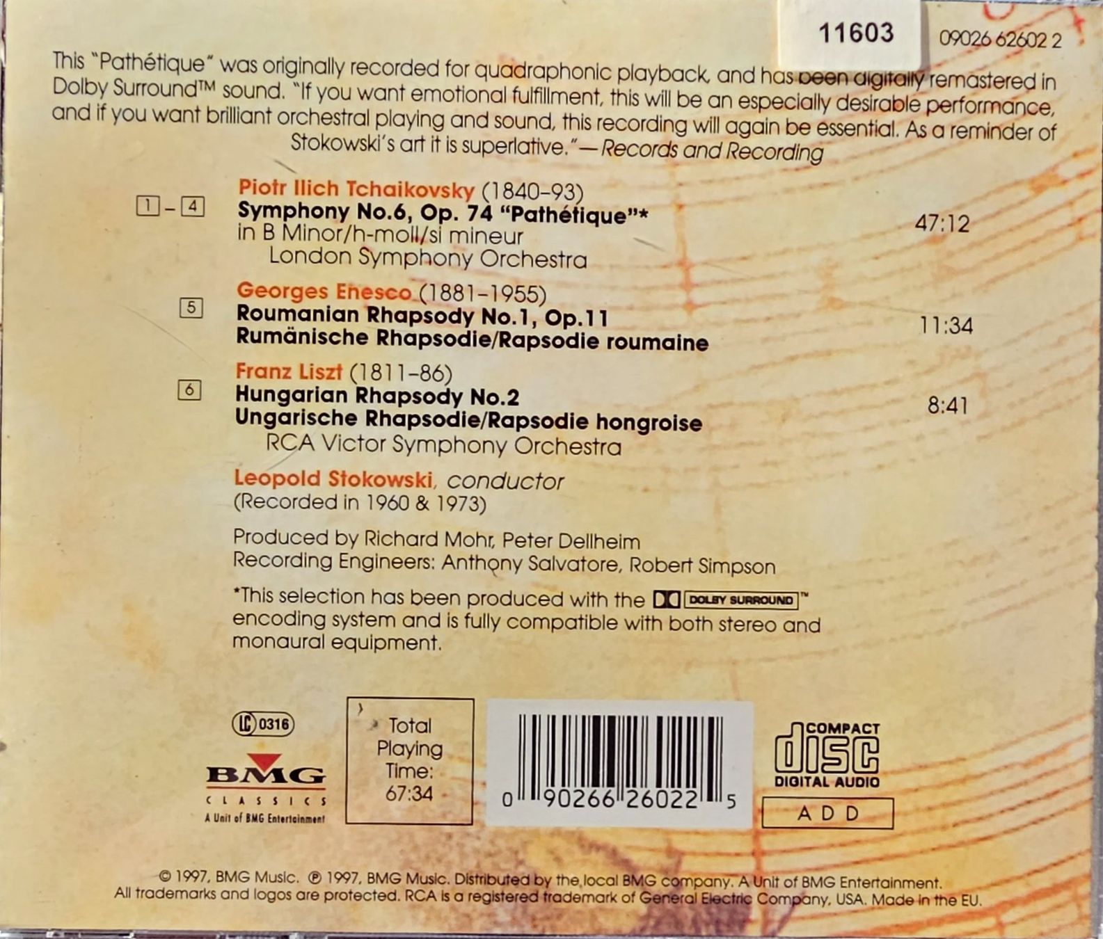 CD: Tchaikovsky - Symphony No. 6 - Stokowski Stereo Collection – Usato da Wahlen b. Laufen venduto da Cg10 1