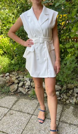 Elegante Abito Giacca bianco con cintura, per primavera 👍